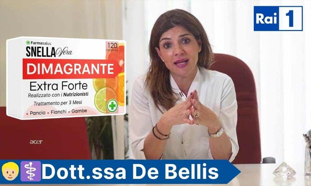 Donna in studio pubblicizza integratore dimagrante extra forte Snella Vera.